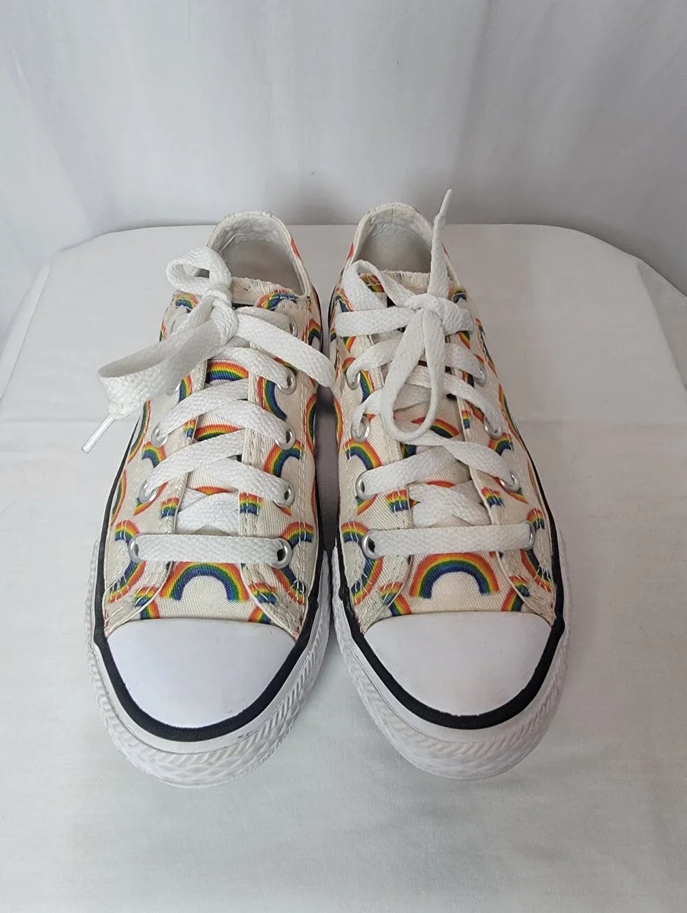 Kids Rainbow Converse Lace-Up Sneakers - White